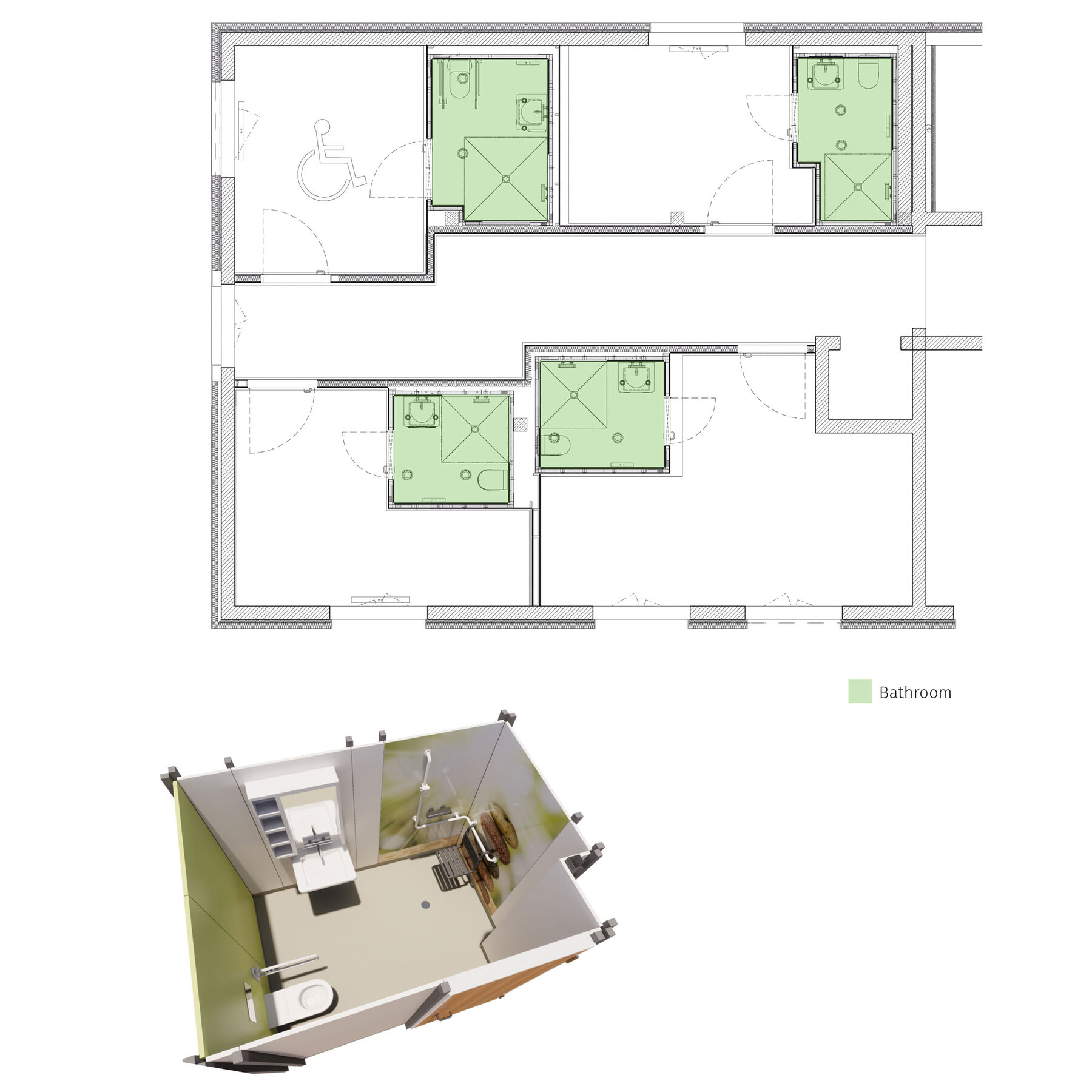 System drawing and Rendering Bathroom