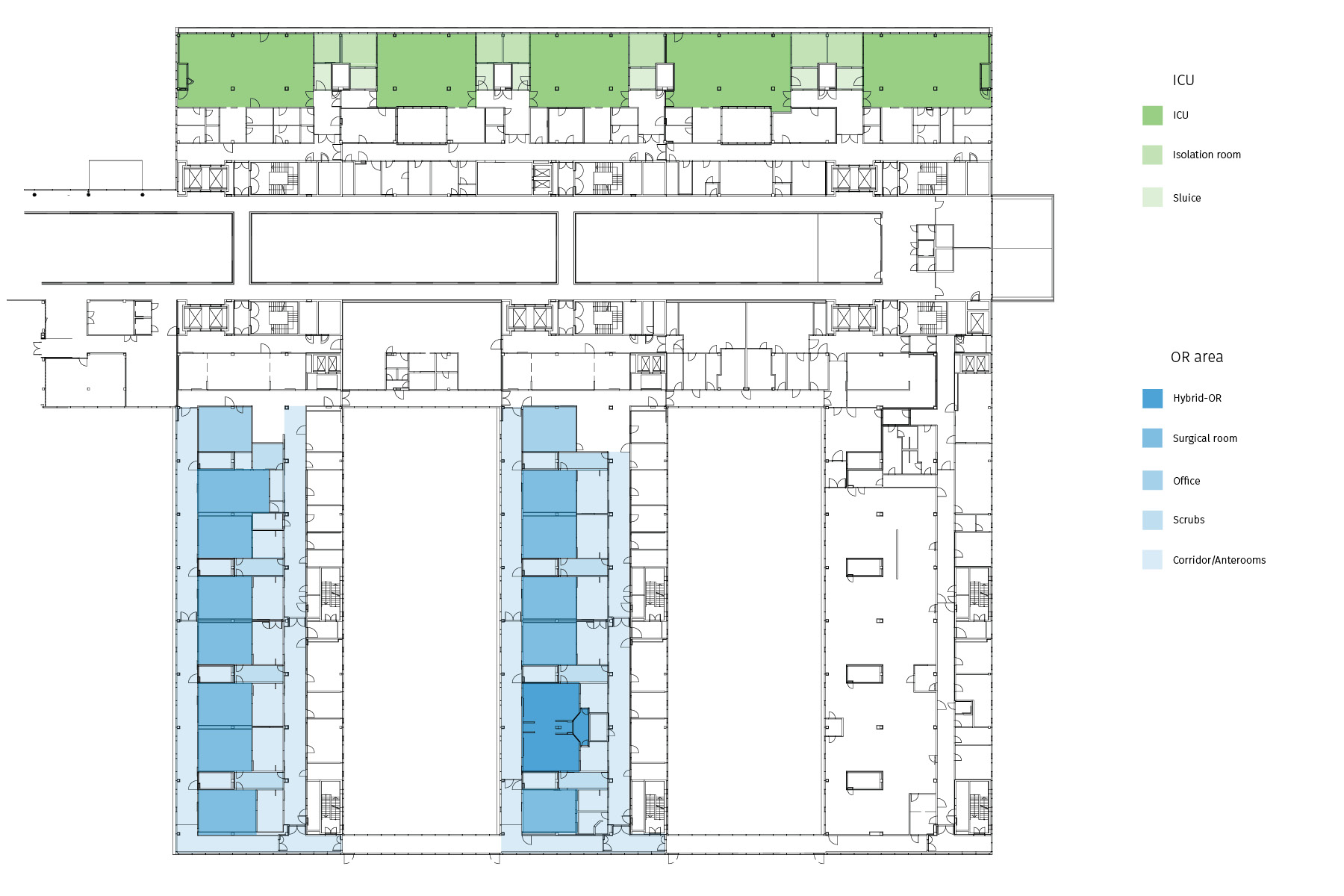 Plan OR area in modularer construction, Central Hospital Bolzano